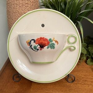NSC CO. Vintage 50’s Pottery Wall Hanging Pocket Teacup & Saucer Planter USA